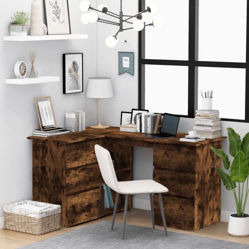 Corner Desk Computer Desk Home Office Desk Workstation Engineered Wood, Smoked Oak