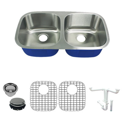Meridian 32.40'' L Double Bowl Stainless Steel Kitchen Sink