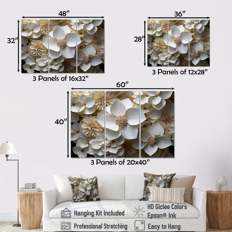 «Soft Neutral Tones Portray Hydrangea Blooms II - Hydrangea», ensemble d'art sur toile, Toile tendue