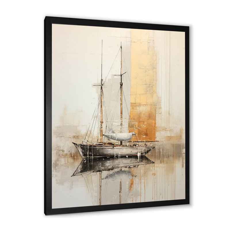 Minimalisme pêche dorée et grise II, Cadre simple noir, H 32 po x l 16 po x P 1 po