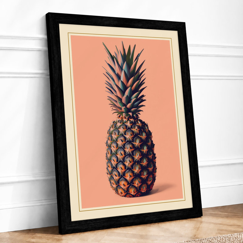 Centered Pineapple Minimalist - Framed Print, A2 - 59.4 x 42.0 cm, Black