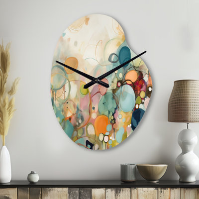 Jourdan rose bleu Minimalims Fludity I - Minimalisme forme unique horloge murale en métal, impression d'horloge asymétrique rose