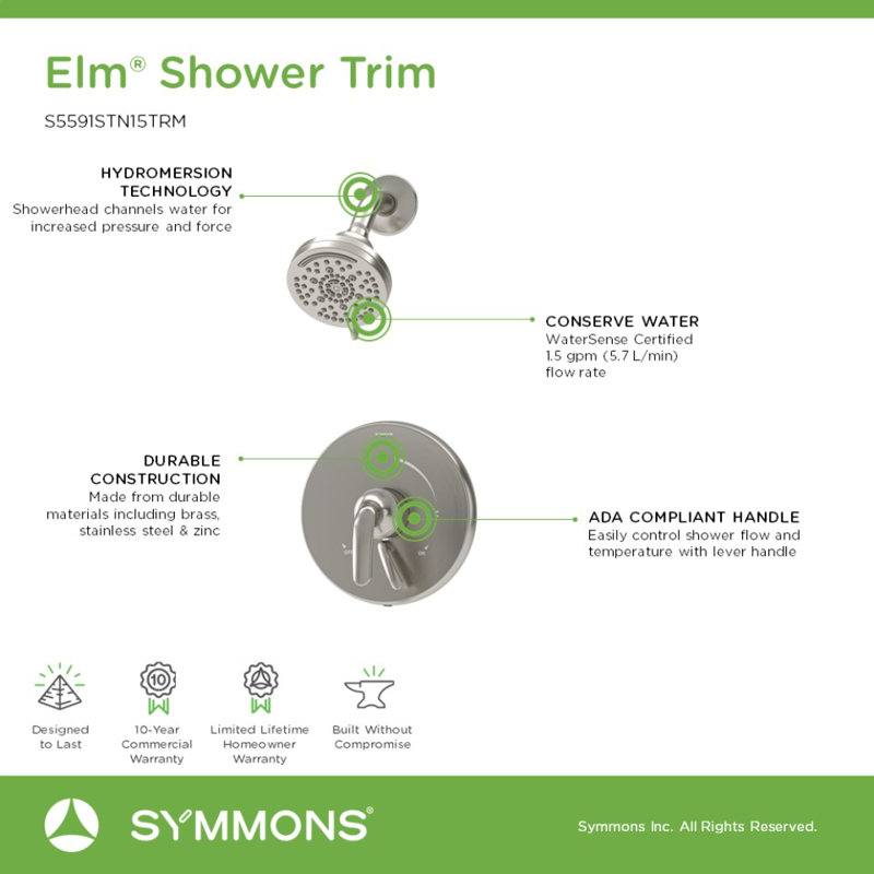 Elm Wall Mount Shower Trim Kit with Volume Control, Satin Nickel