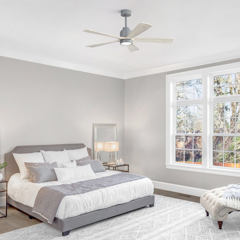Whisper 52-Inch Solid Wood Ceiling Fan Light With Remote Control And Silent Dc Motor, Gray with Light Gray Blade