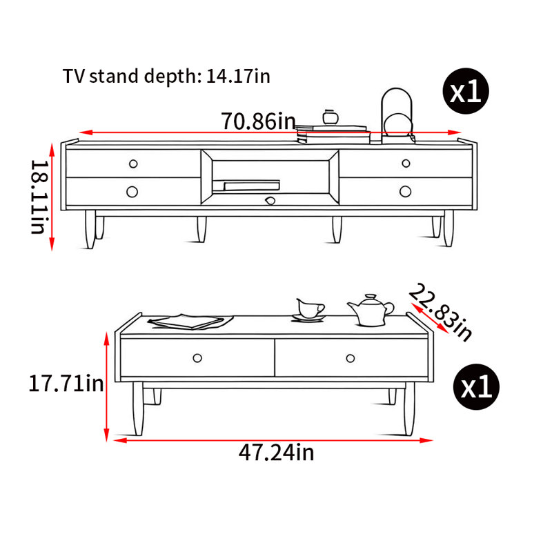 Solid wood TV stand and coffee table combination