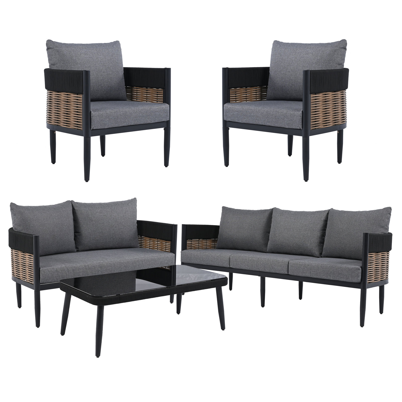 Corrente 5 Piece Outdoor Conversation Set, Gray