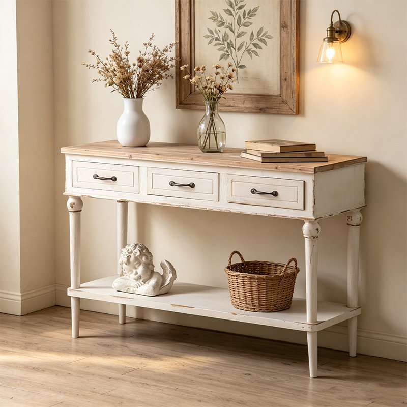 Console en bois manufacturé brun et blanc massif