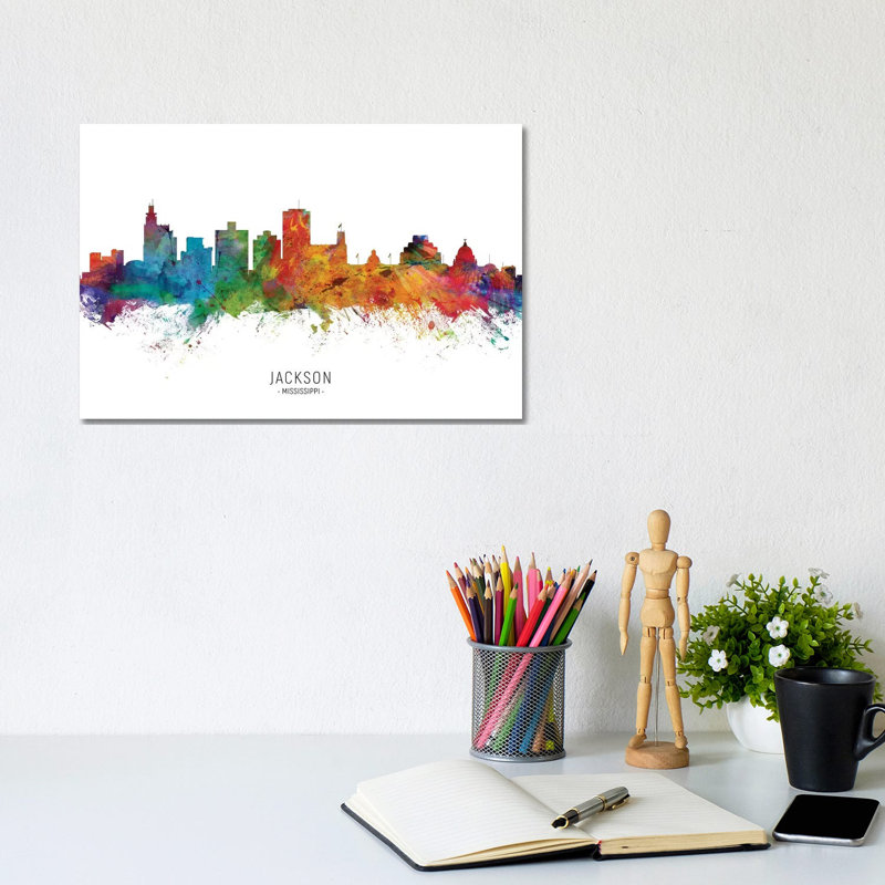 Jackson Mississippi Skyline by Michael Tompsett - Wrapped Canvas Painting, 20.32 cm H x 30.48 cm W