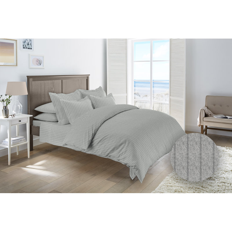 Flannel Striped Duvet Cover, King Duvet Cover + 2 Shams