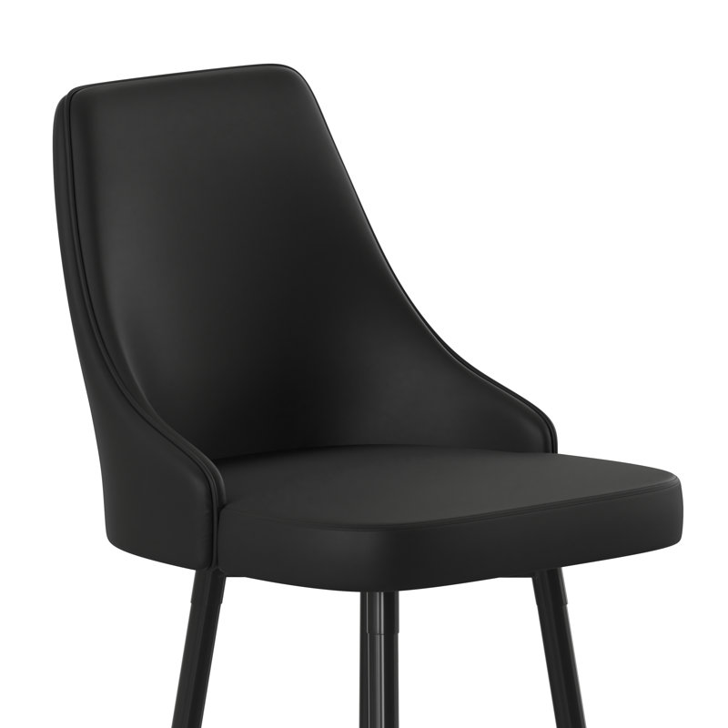 Tabourets Huseyn Commercial LeatherSoft avec structure en métal et pieds et repose-pieds argentés, Noir