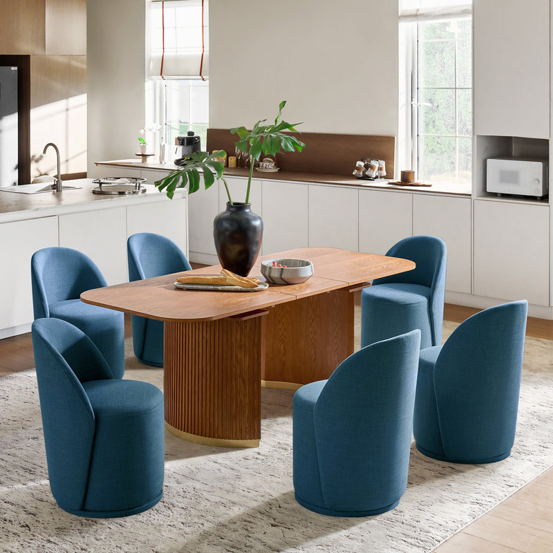 Clester Modern Upholstered Fully Assembled Swivel Dining Chair Set, Navy, 6