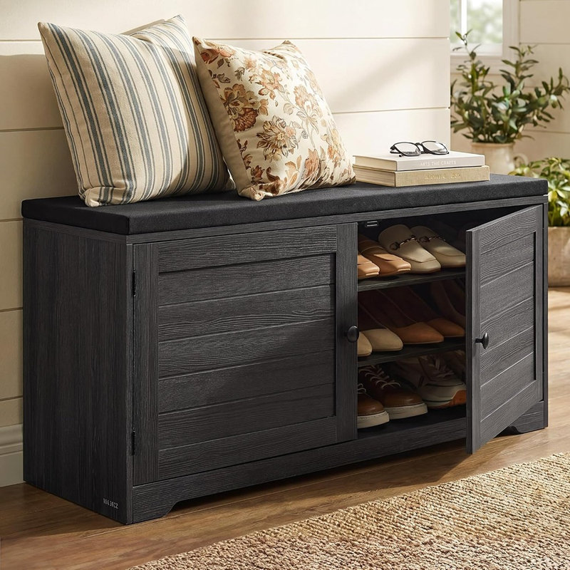 Banc de rangement à chaussures à 3 niveaux avec siège rembourré, idéal pour l'entrée, le corridor, la chambre ou le salon. Organisateur de chaussures à plusieurs niveaux avec coussin confortable, gris foncé.