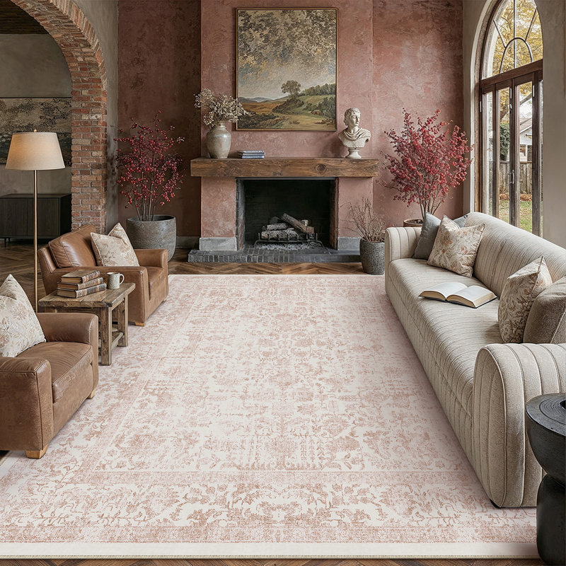 Tapis rose lavable Lilah, Rose, Rectangulaire 8 pi x 10 pi