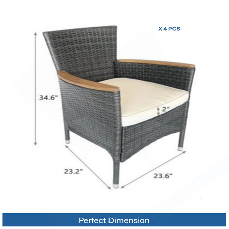 4-Piece All-Weather Gray Rattan Patio Dining Chair, Gray