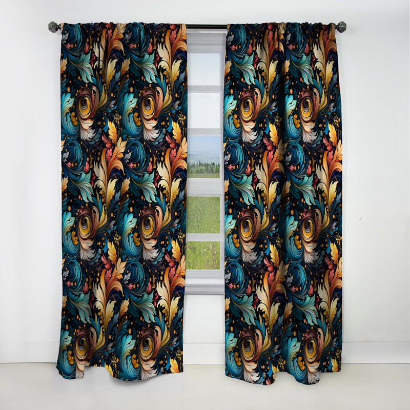 Motif cachemire céleste I - motif floral - rideau occultant - 1 panneau, L 52 po x L 84 po
