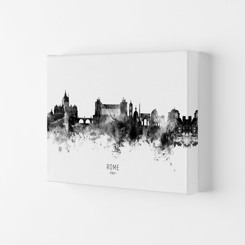 Rome Italy Skyline Black White City Name by Michael Tompsett - Print, 59.4cm H x 84cm W x 4cm D, Wrapped Canvas