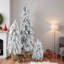 3-Set Pre-Lit Flocked Christmas Tree with Unique Flocked Textured Tips, 235 Warm White & Multi-Color LED Lights, Multiple Lighting Modes and Rustic Burlap Pot Base
