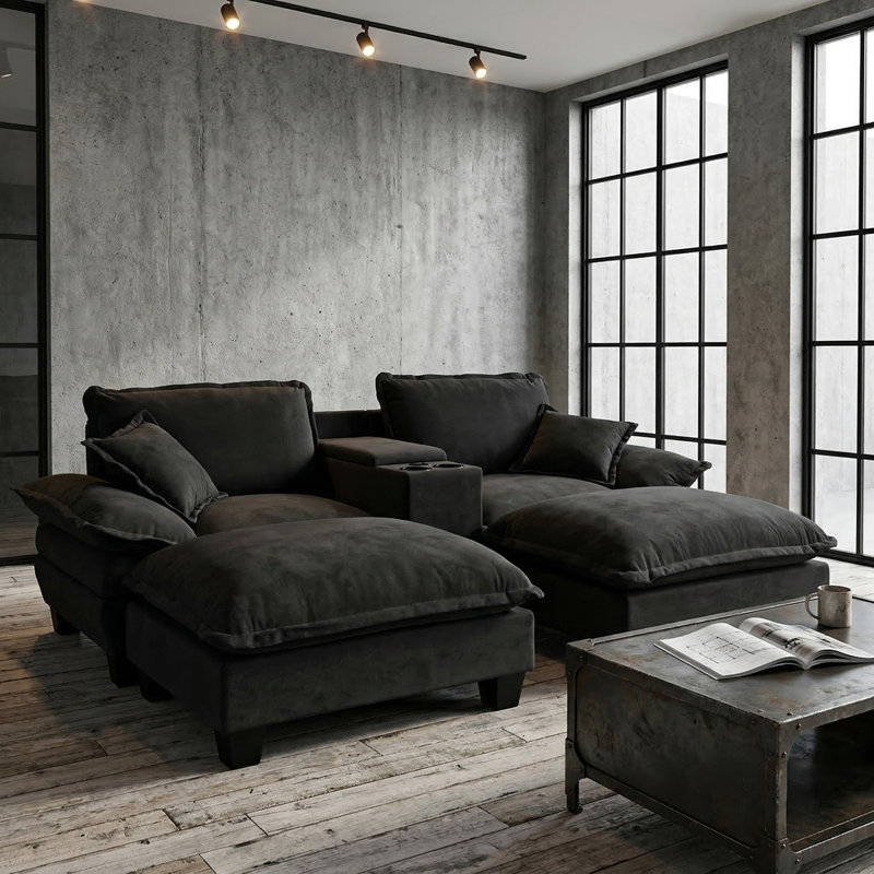 Canapé modulaire Cloud, voilier avec porte-gobelets et rangement, Noir