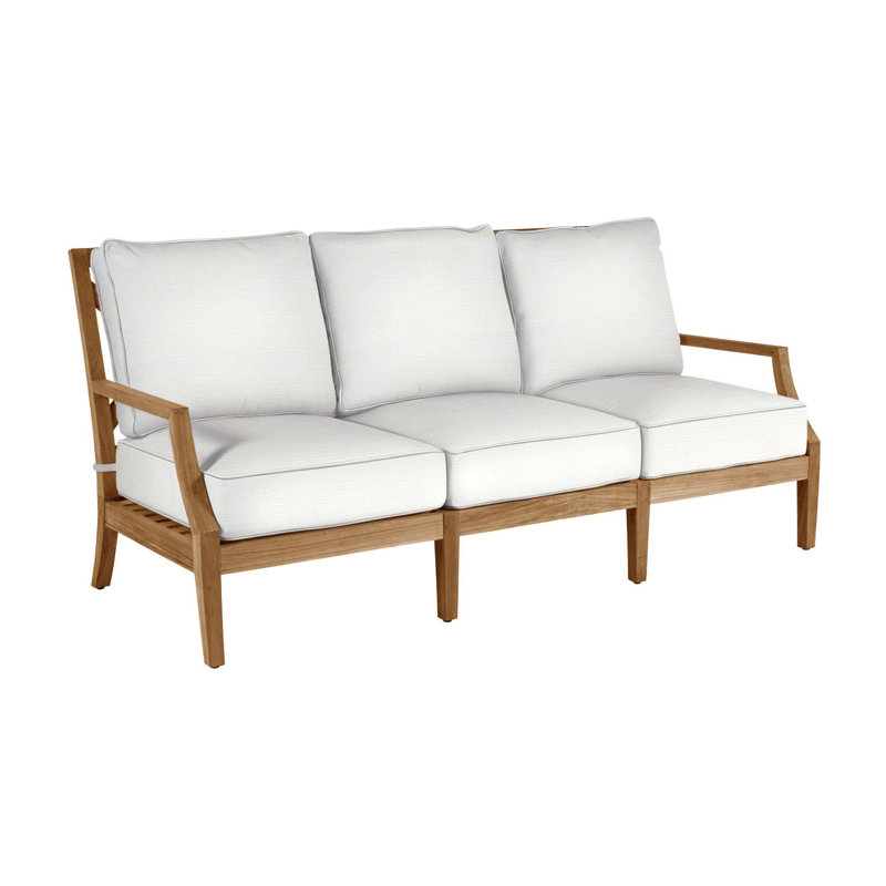 Haley Teak Patio Sofa with Cushions, Rollo Lace InsideOut® Linen, Welt + Standard fill, Natural Teak