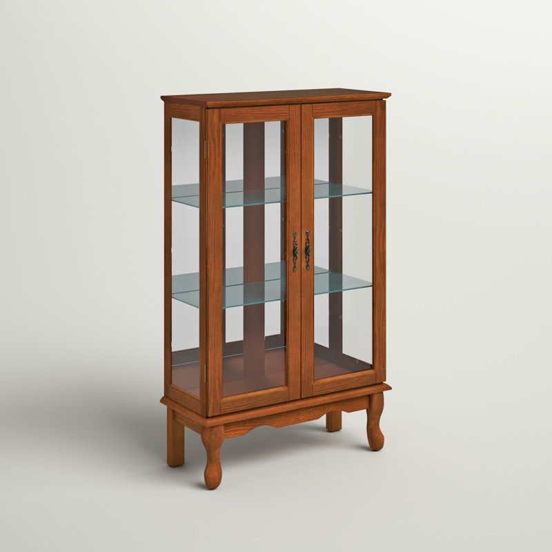 Kleinschmidt Curio Cabinet Lighted Curio Display Cabinet with Adjustable Shelves, Tempered Glass Doors and Mirrored Back Panel