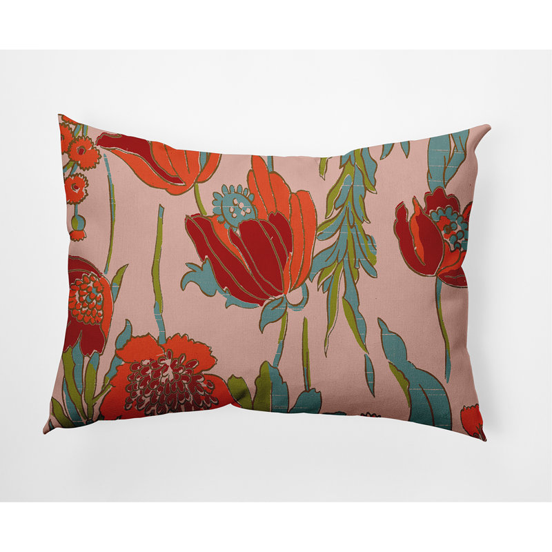 Floral Frolic Polyester Lumbar Rectangular Indoor/Outdoor Pillow Cover & Insert