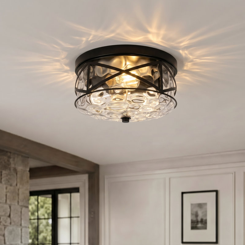 Plafonnier encastré en verre 2 lumières Alixandra, Noir mat, L 10 po x l 10 po x H 5 po