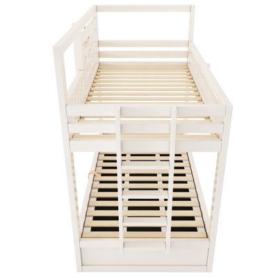 White Cabin Bunk Bed with Hydraulic Storage, 2x 90x190 cm,