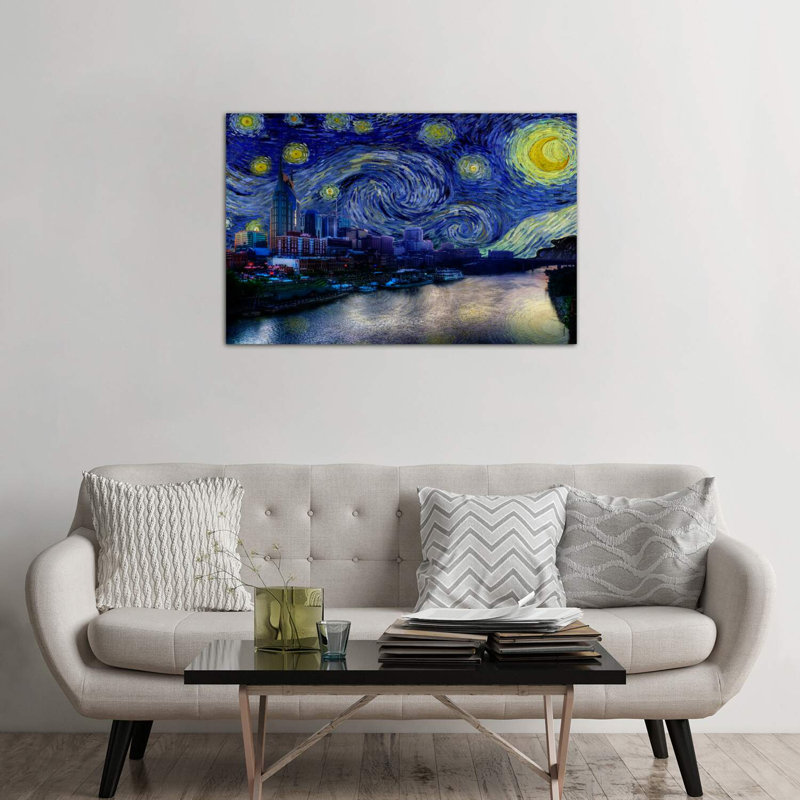 Nashville, Tennessee, nuit étoilée, impression d'art graphique, H 32 po x l 48 po x 1,5 po, Toile tendue