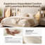 Très grande base de lit tapissier avec tête de lit à oreilles haute, lampe de lecture et port USB, beige-362387754