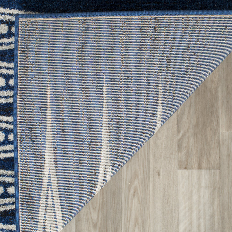 Tapis géométrique bleu royal / ivoire Allard, Rectangle 10 pi x 14 pi