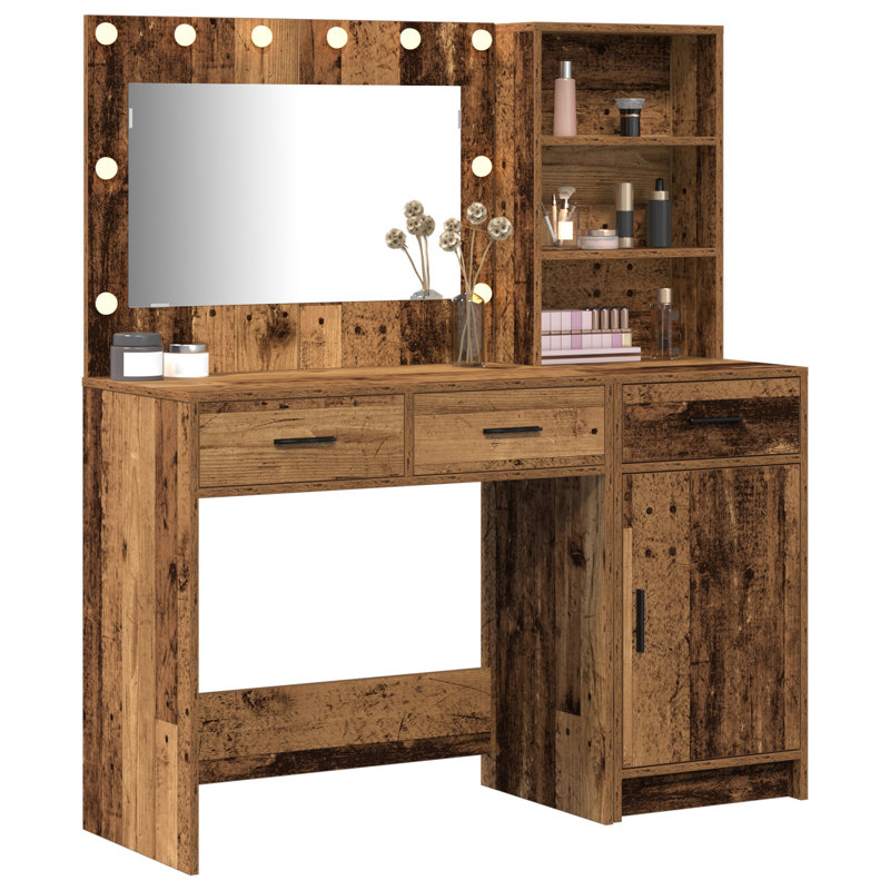 Set Of 2 Engineered Wood Dressing Table, Old Wood