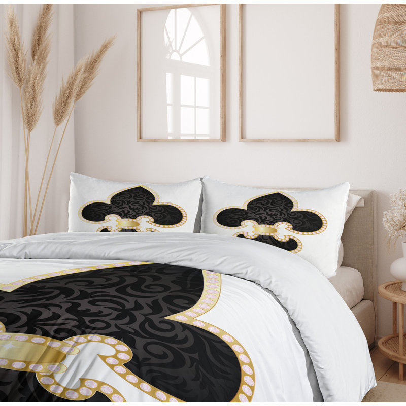 Royal Lily Black and Yellow Queen Duvet Cover Set
