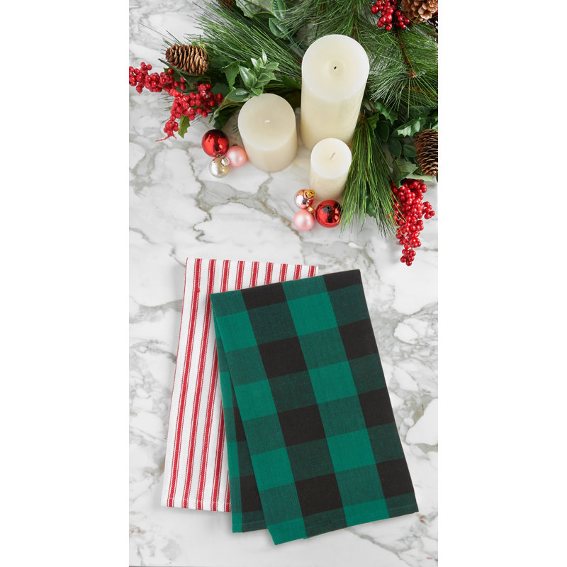 Franklin Spruce Black Cotton Woven Kitchen Towel, Spruce