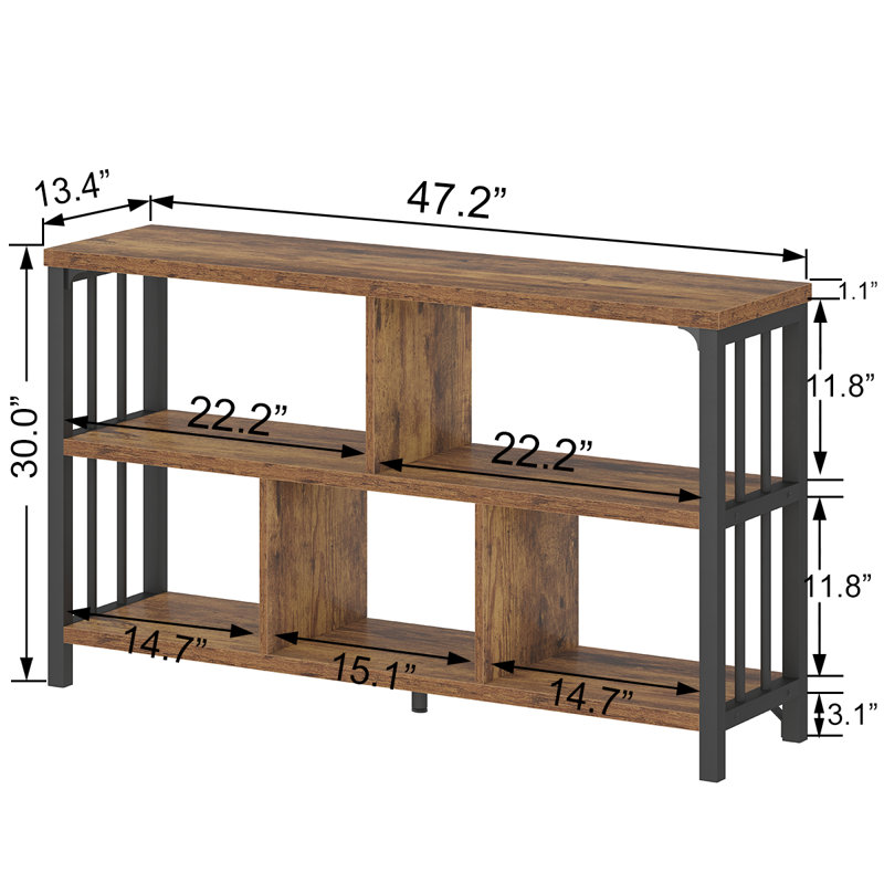 Horizontal Bookshelf, Modern Cube Storage Organizer Bookcase Wide Bookshelves, Industrial Wood Metal Book Shelf, Cube Shelf for Office Home Living Room