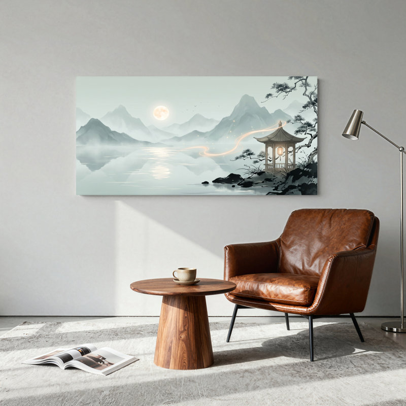 Ensemble de 1 tableau sur toile Pavillon au clair de lune, L 32 po x H 16 po, Toile tendue