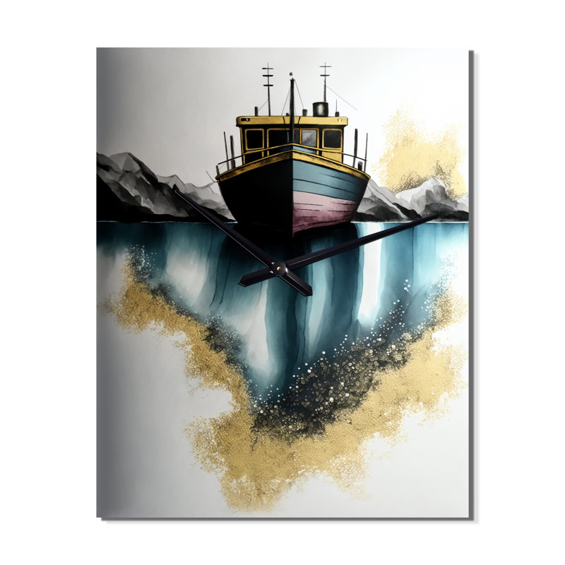 Horloge murale bateau de pêche moderne, H 32 po x l 24 po x P 1 po