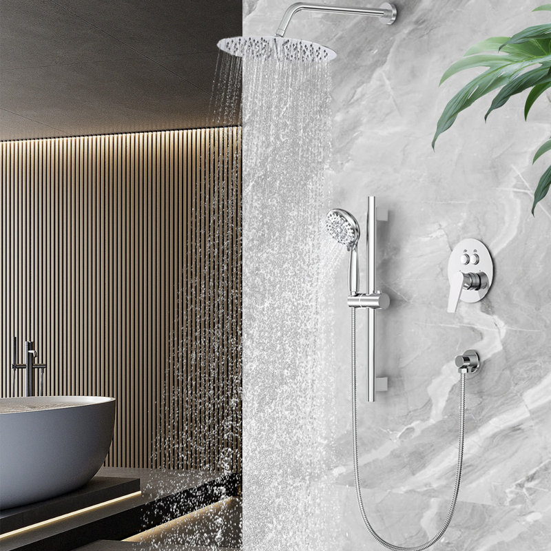 10 Inch Rainfall Shower Head With Handheld Combo Set With Slide Bar, Chrome