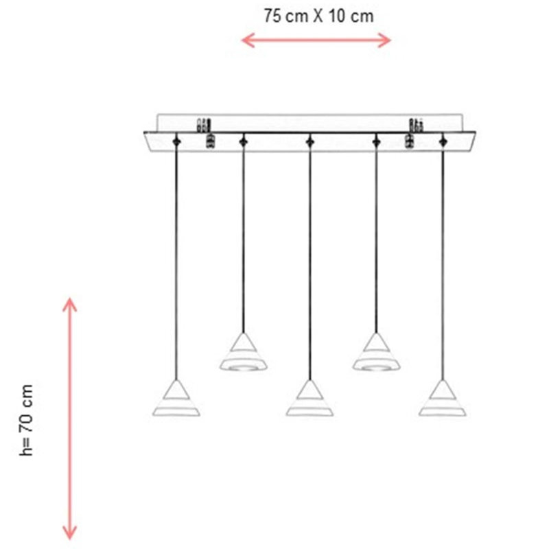 Luminaire suspendu conique à 5 lumières pour îlot de cuisine à DEL