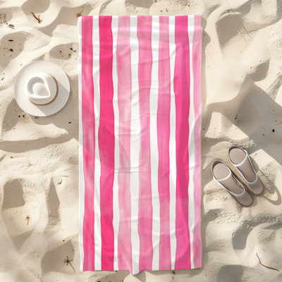  Serviette de plage en microfibre légère, absorbante et sans décoloration, 30 po x 60 po, rayure rose aquarelle douce