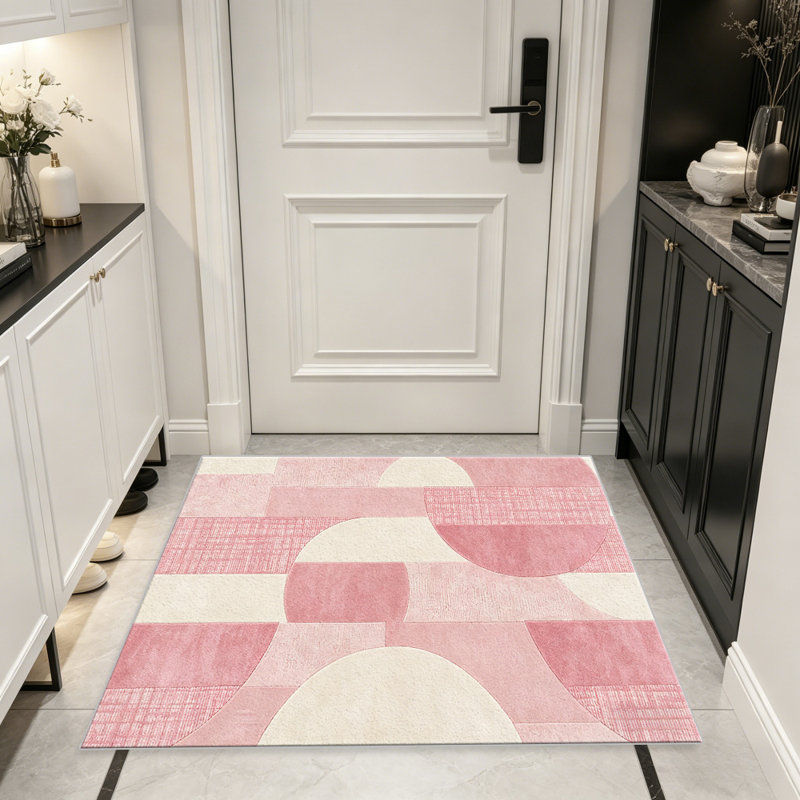 Rose Geo Block carpet-easy to clean, machine-washable, soft and comfortable; suitable for door mats, kitchens, living rooms, bedrooms, corridors, and laundry areas. Easy to clean, durable carpet for home decoration.