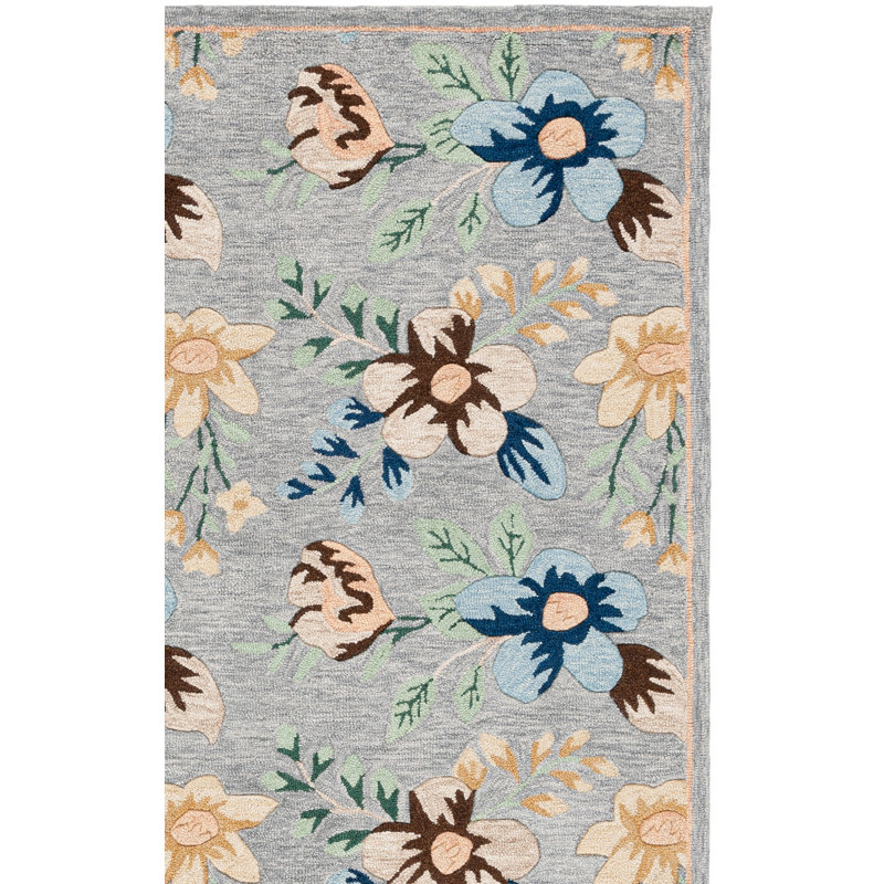 Abbrielle Hand Tufted Wool/Cotton Performance Floral Rug in Grey/Blue, Rectangle 5' x 8'