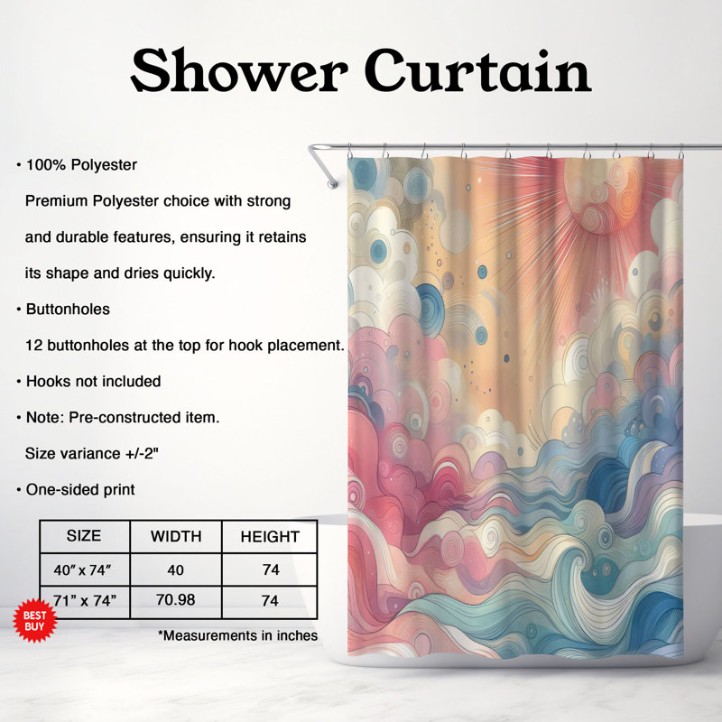 Summer Pastels - Rideau de douche standard 1 pièce, H 74 po x l 71 po