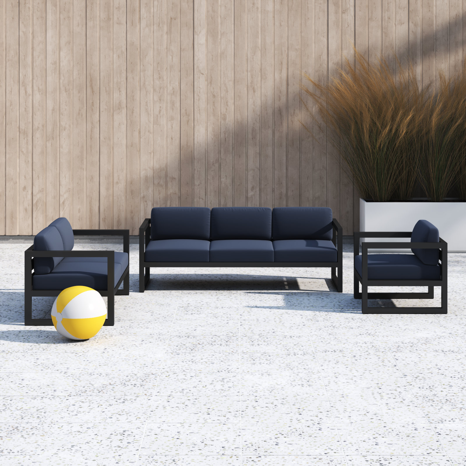 Smith 84" Sunbrella® Patio Sectional Set, Spectrum Indigo, Black