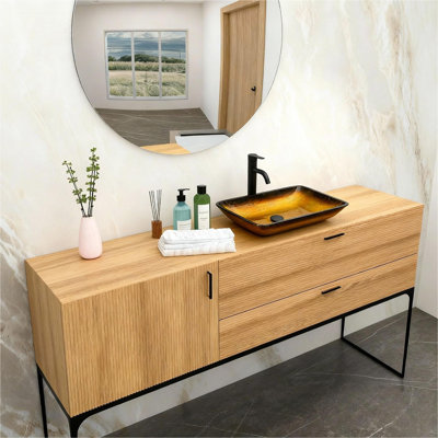 Lavabo vasque de salle de bain au-dessus du comptoir, lavabo carré en verre trempé dégradé or pour salle de bain, lavabo vasque en verre trempé avec bonde escamotable (sans robinet)