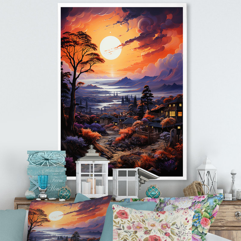 Village de Vangogh au coucher du soleil II, Gold Picture Framed, 44" H x 34" W