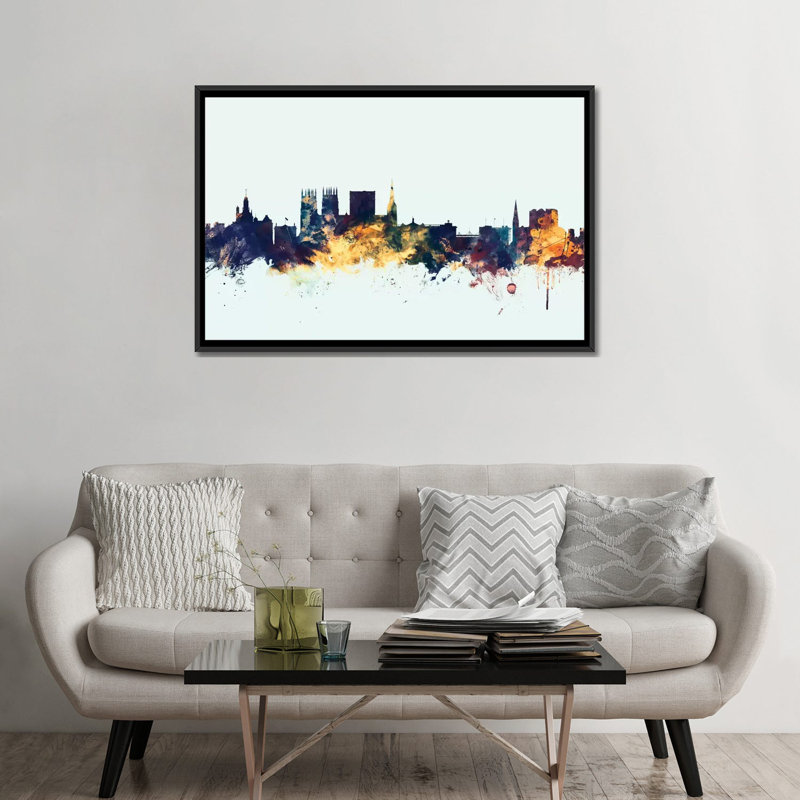 Série d’horizons : york, angleterre, royaume-uni, impression sur toile tendue en bleu, H 32 po x l 48 po x P 1,5 po