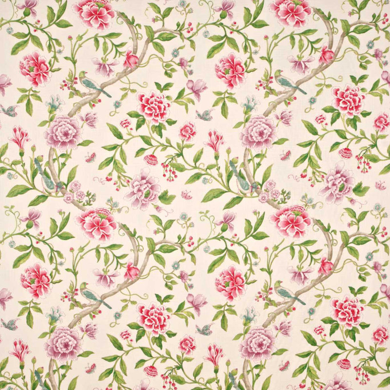 Porcelain Garden Fabric, Magenta/Leaf Green
