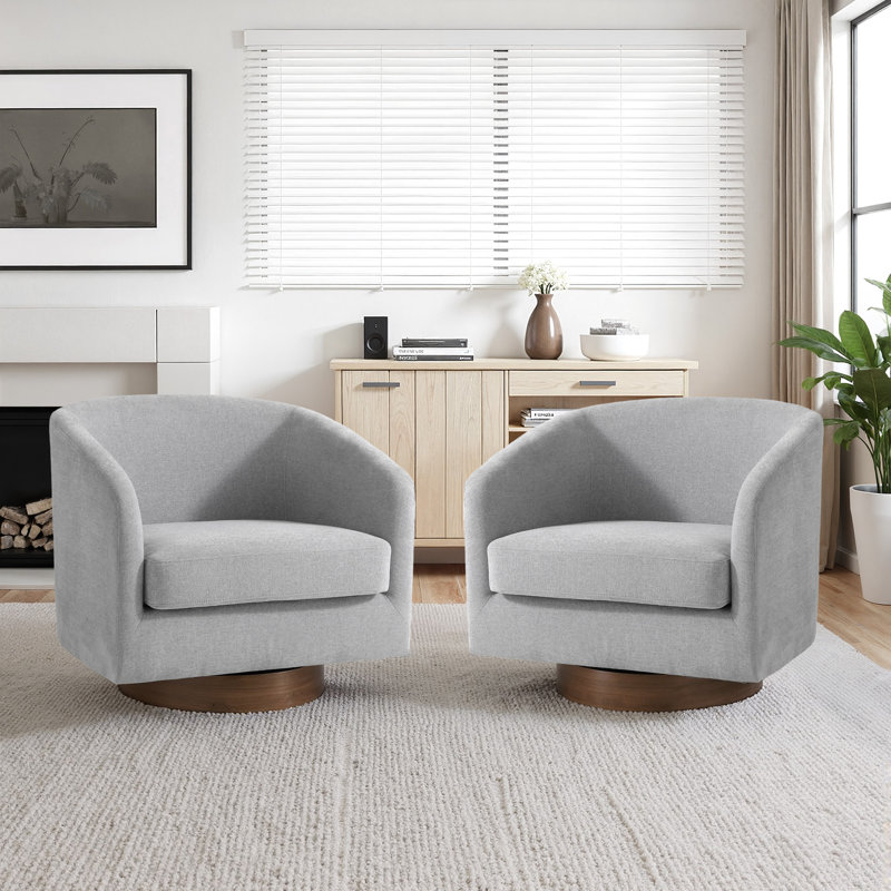 Applewold Upholstered Light Gray Chenille Swivel Barrel Chair with Solid Wood Base, Light Gray Chenille