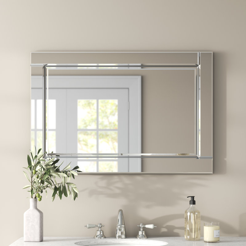 Neema Modern Beveled Glass Wall Mirror, 24" x 36" 