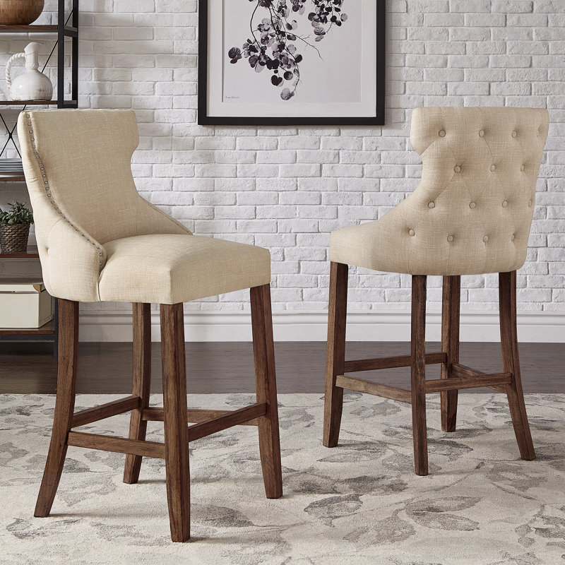 Jabiel Upholstered Counter Stool, Gray Linen, Bar Stool (30.5" Seat Height), Natural